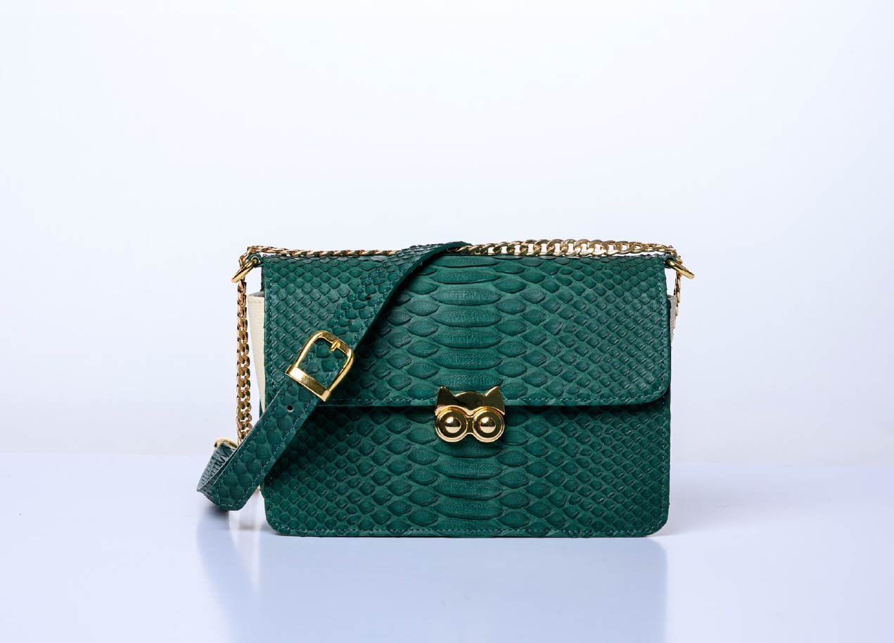 Marie Antoinette Chain Bag, Green Python with Cream Lizard