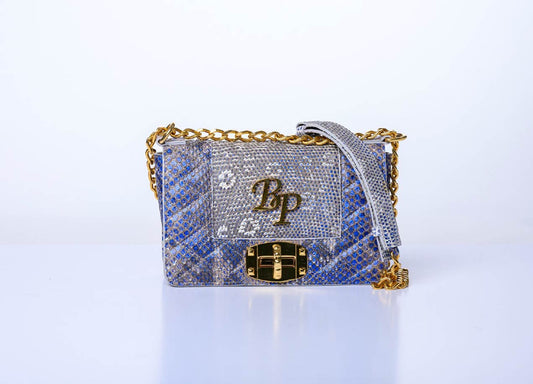 Marie Antoinette Chain Bag, Blue and Silver Python and Lizard