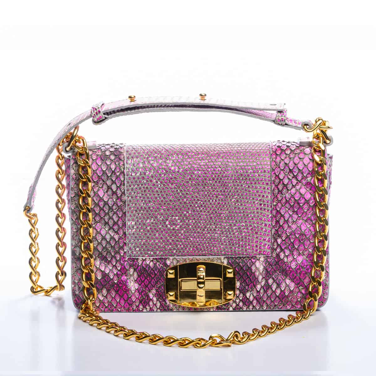 Marie Antoinette Chain Bag, Multi-Colored Magenta Python and Lizard