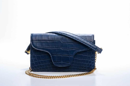 Biarritz Handbag, Navy Blue Alligator