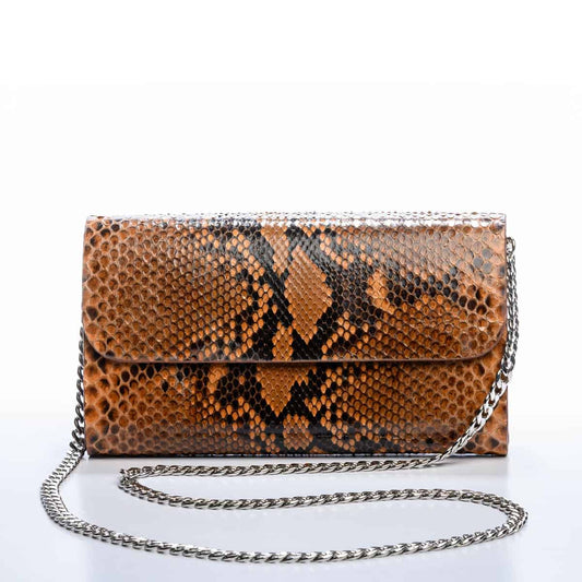 Lady Victoria Clutch, Multi-colored Brown, Orange, and Black Python