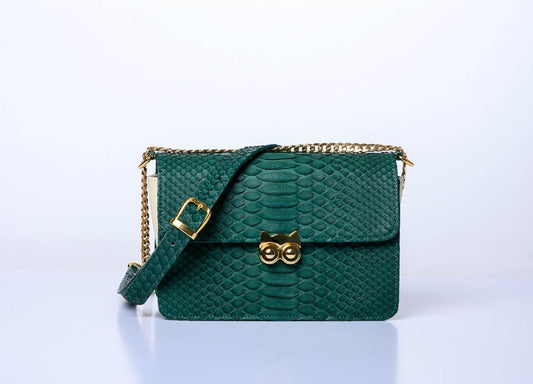 Marie Antoinette Chain Bag, Green Python with Cream Lizard