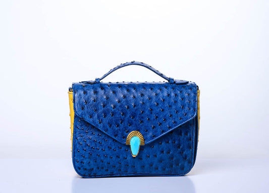 Riviere Handbag, Dark Blue and Yellow Ostrich